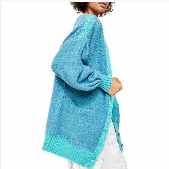 Free People Snow Drop Turquoise Cardigan Sweater - Picture 4 of 5